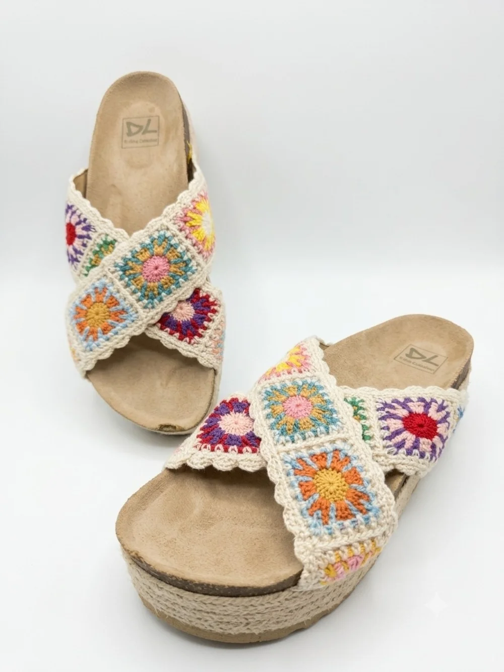 Size 10 Boho Crochet Platform Slide Sandal Summer Shoes